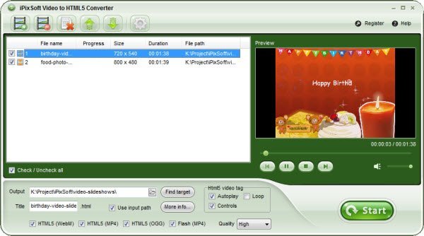 视频转换器iPixSoft Video to HTML5 Converter 3.7.0破解版下载